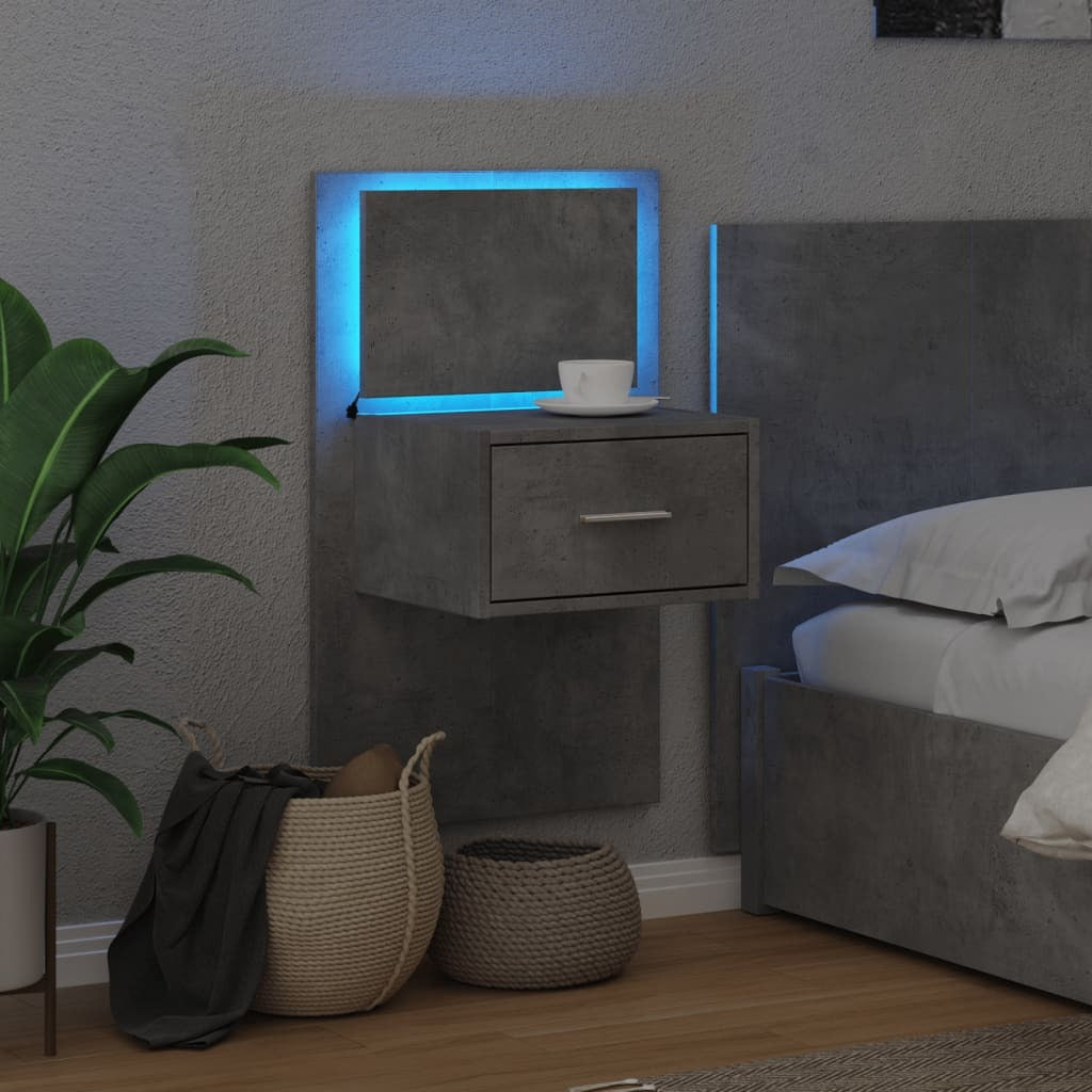 vidaXL Wall-mounted Bedside Cabinet with LED Lights Concrete Grey