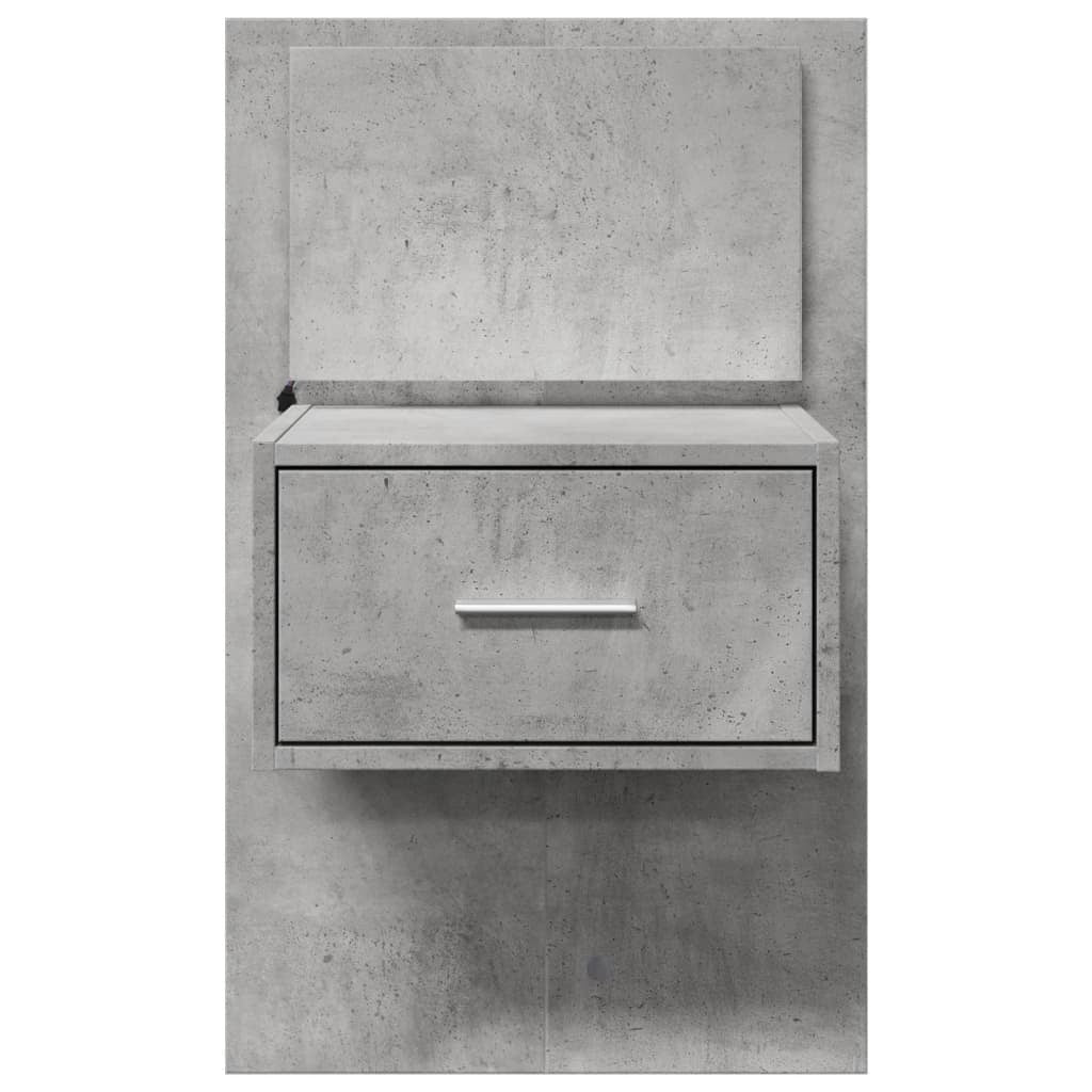 vidaXL Wall-mounted Bedside Cabinet with LED Lights Concrete Grey