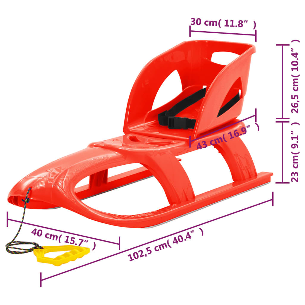 vidaXL Sledge with Seat Red 102.5x40x23 cm Polypropylene