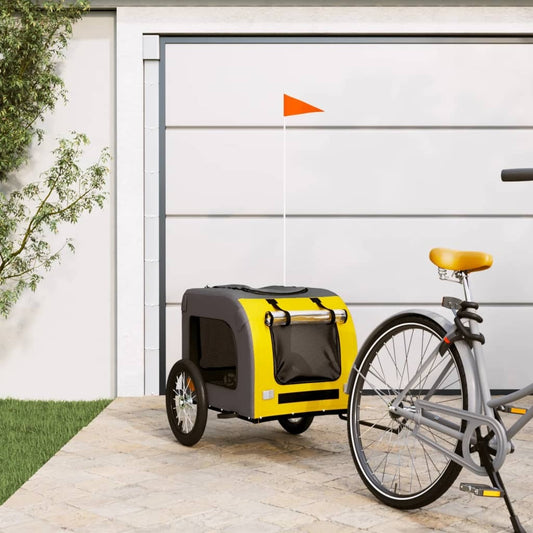 vidaXL Pet Bike Trailer Yellow and Grey Oxford Fabric and Iron