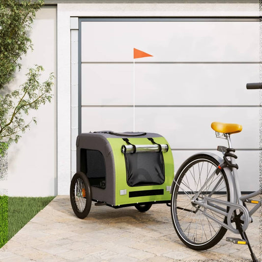 vidaXL Pet Bike Trailer Green and Grey Oxford Fabric&Iron