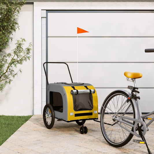 vidaXL Pet Bike Trailer Yellow and Grey Oxford Fabric and Iron