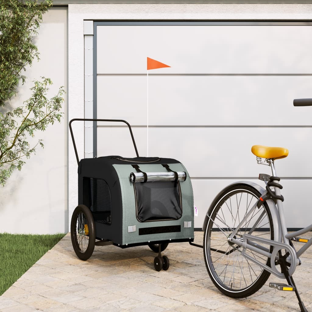 vidaXL Pet Bike Trailer Black and Grey Oxford Fabric and Iron