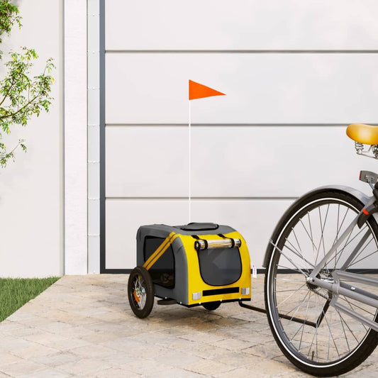 vidaXL Pet Bike Trailer Yellow and Grey Oxford Fabric and Iron