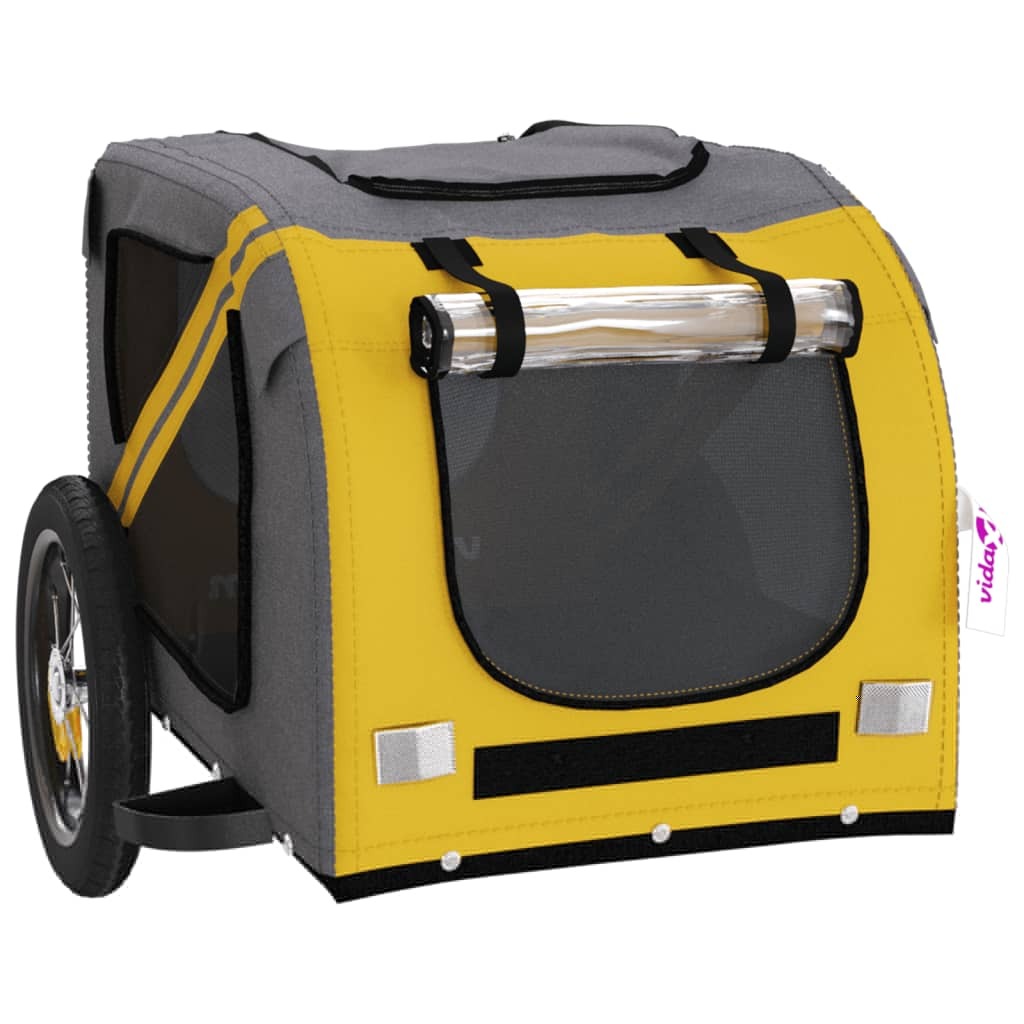 vidaXL Pet Bike Trailer Yellow and Grey Oxford Fabric and Iron