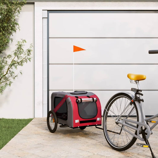 vidaXL Pet Bike Trailer Red and Grey Oxford Fabric and Iron