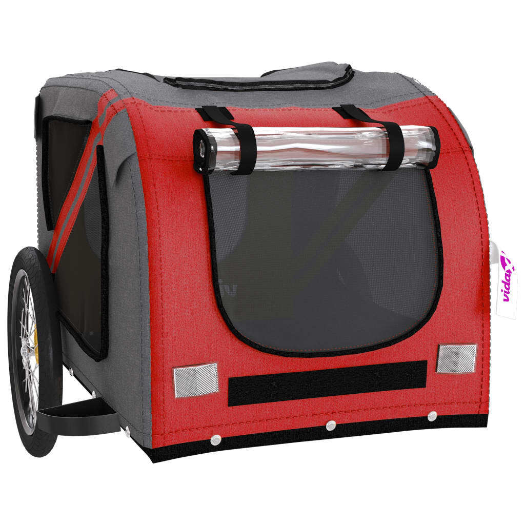 vidaXL Pet Bike Trailer Red and Grey Oxford Fabric and Iron