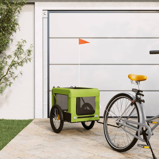 vidaXL Pet Bike Trailer Green and Black Oxford Fabric and Iron