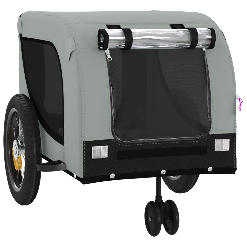 vidaXL Pet Bike Trailer Grey and Black Oxford Fabric and Iron