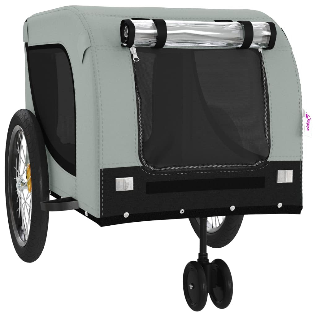 vidaXL Pet Bike Trailer Grey and Black Oxford Fabric and Iron