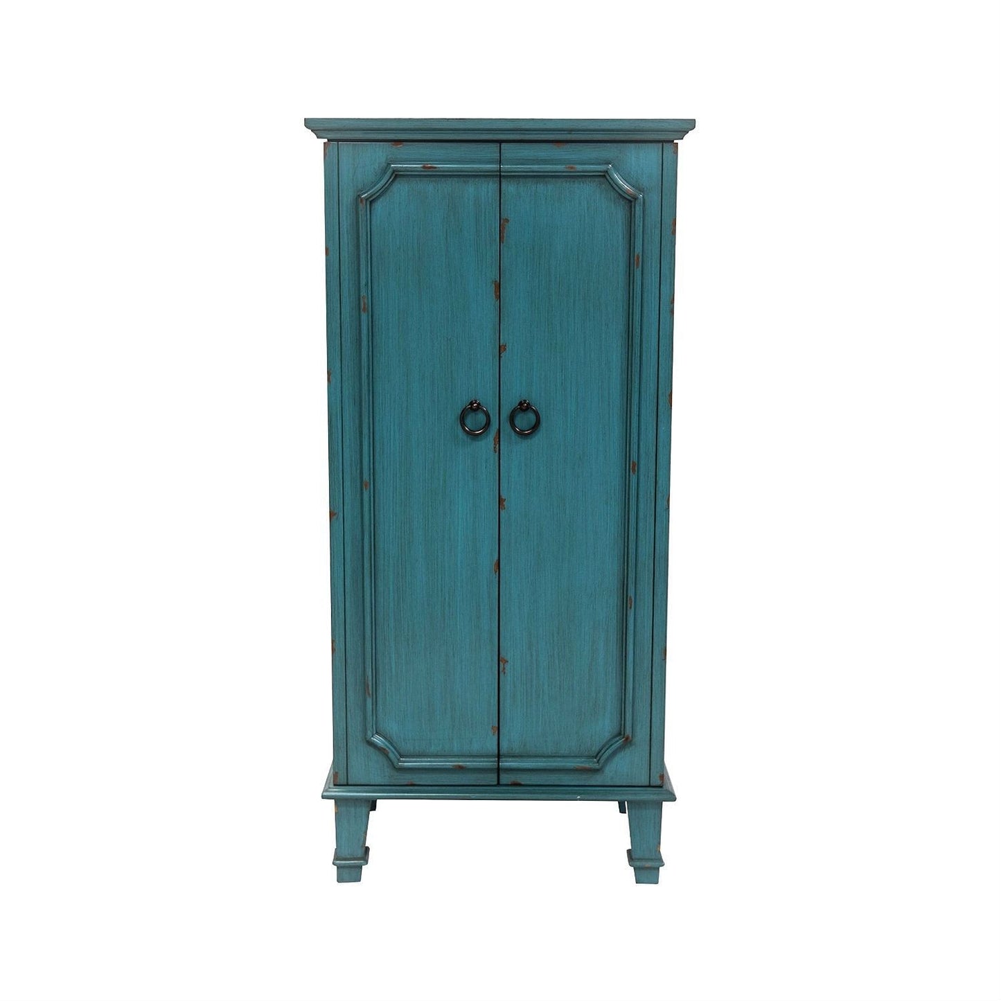 Vintage Turquoise Hand Painted Jewelry Armoire with Antique Drawer