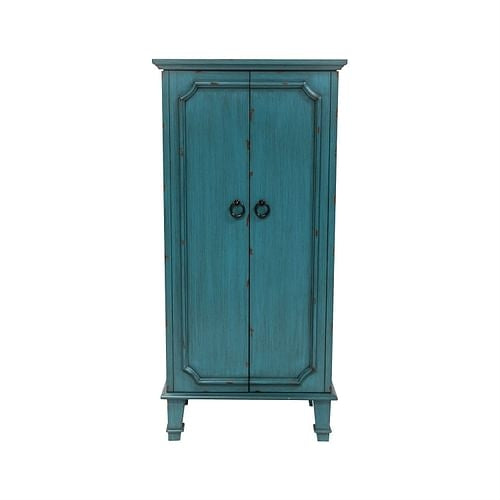 Vintage Turquoise Hand Painted Jewelry Armoire with Antique Drawer