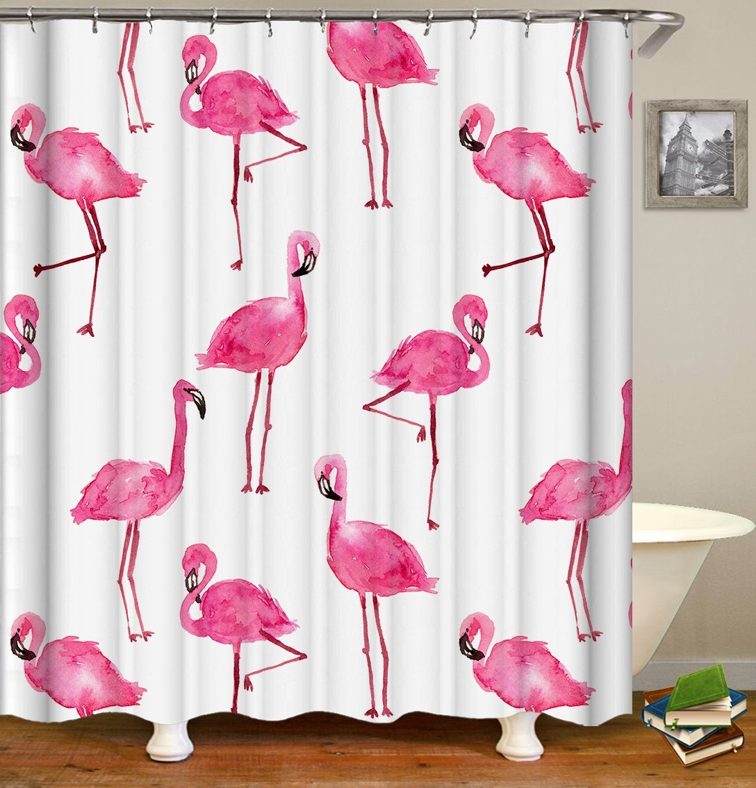 Watercolor Flamingo Pattern Shower Curtain