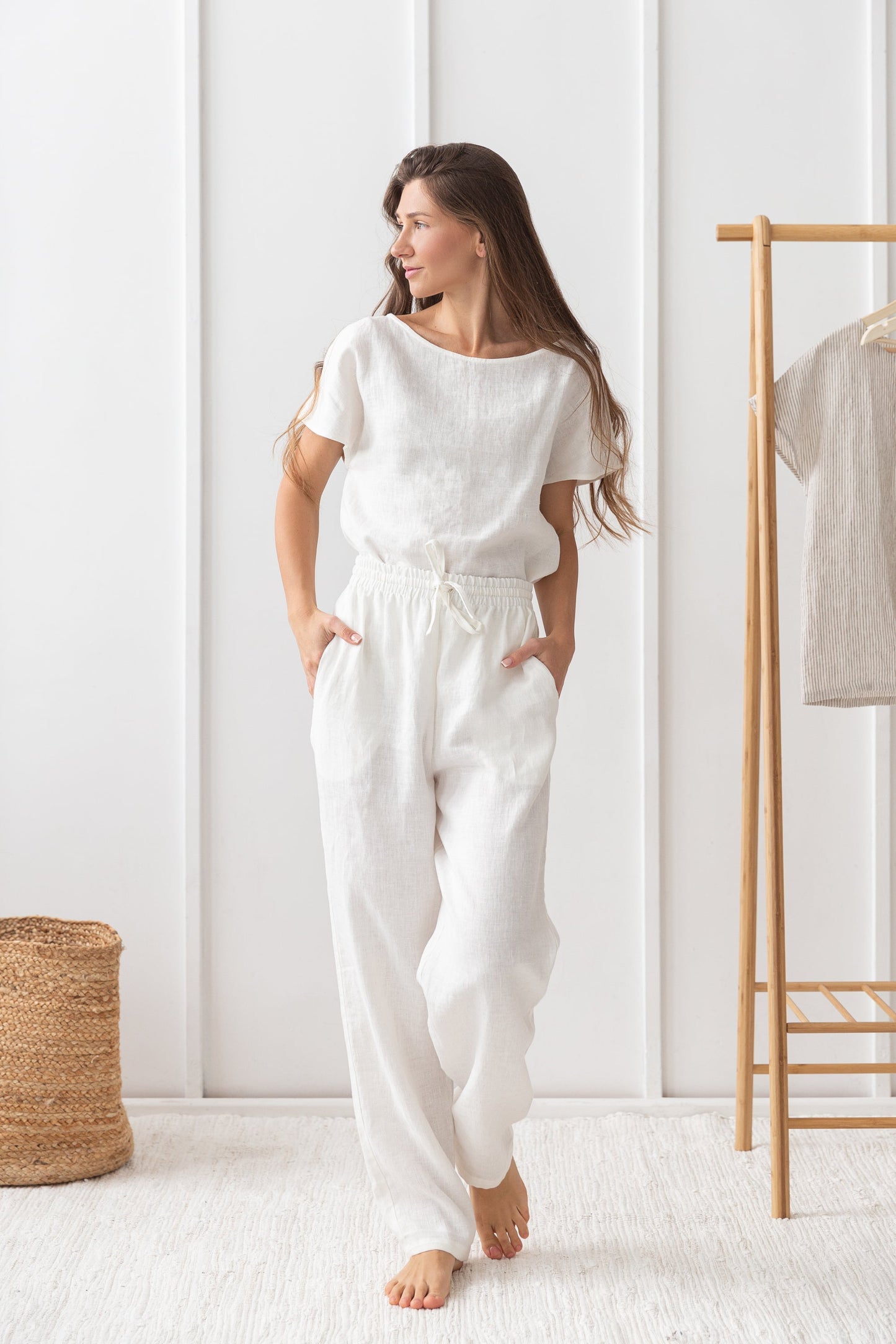 White linen / Natural Linen Pajama set / Linen loungewear / Linen