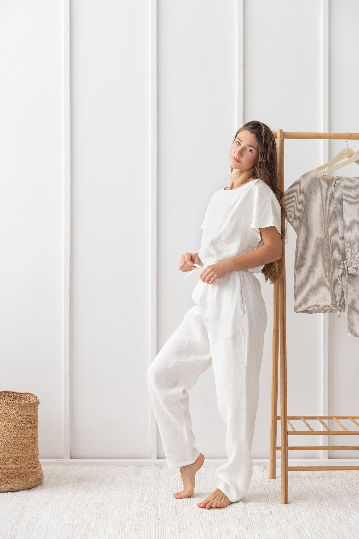 White linen / Natural Linen Pajama set / Linen loungewear / Linen