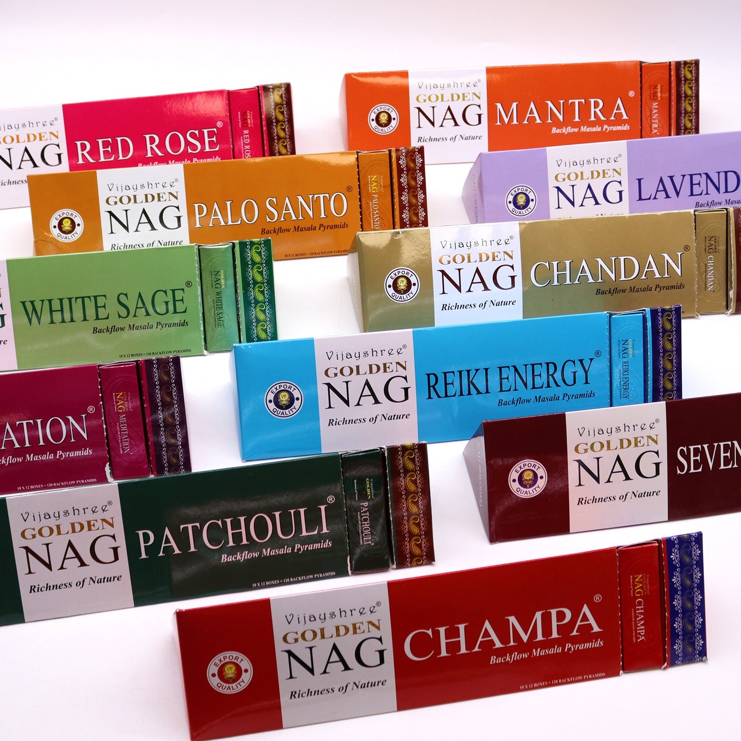 42g Jumbo Golden Nag - Seven Chakra Backflow Incense Cones - Per case: 1 Piece