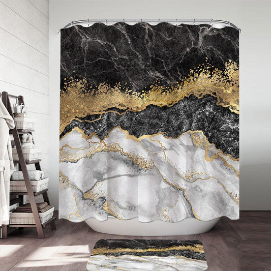 White Black Gold Marble Shower Curtain