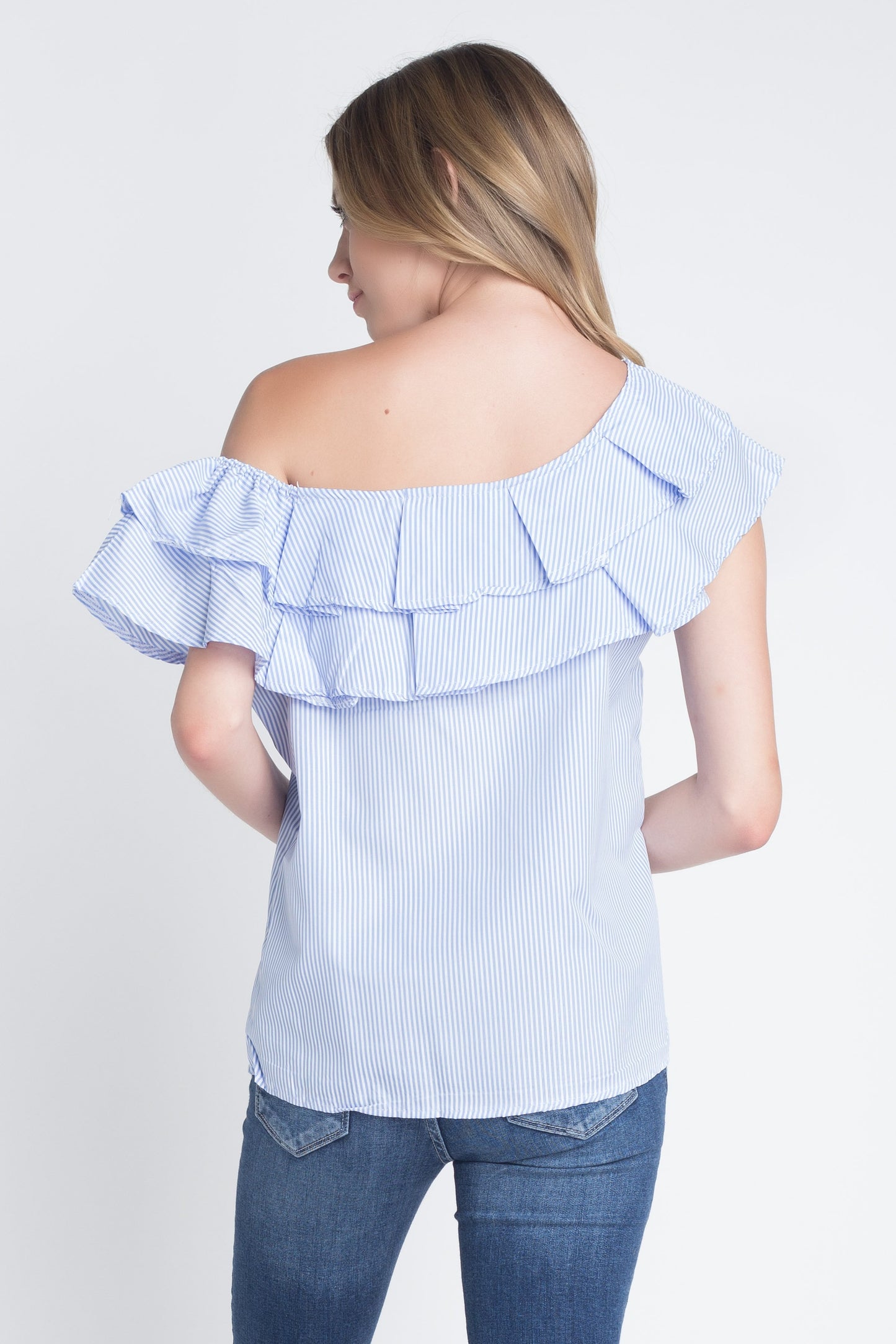 Women's Striped Off Shoulder Ruffle Stripe Blouse