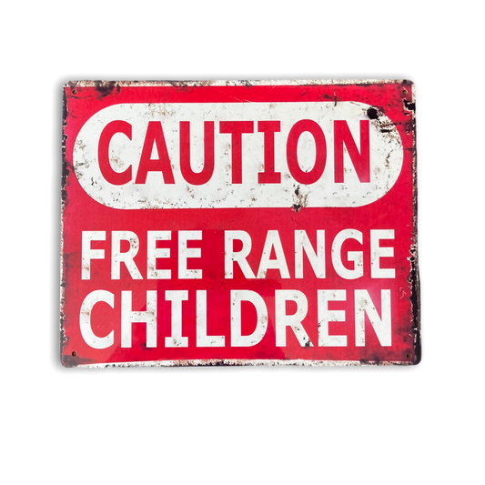 Vintage Metal Sign - Caution Free Range Children Wall Sign