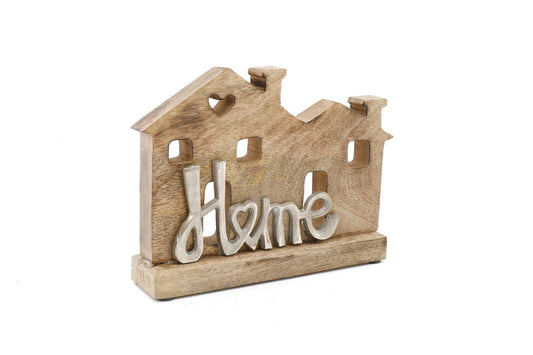 Wooden & Silver House Ornament 26cm