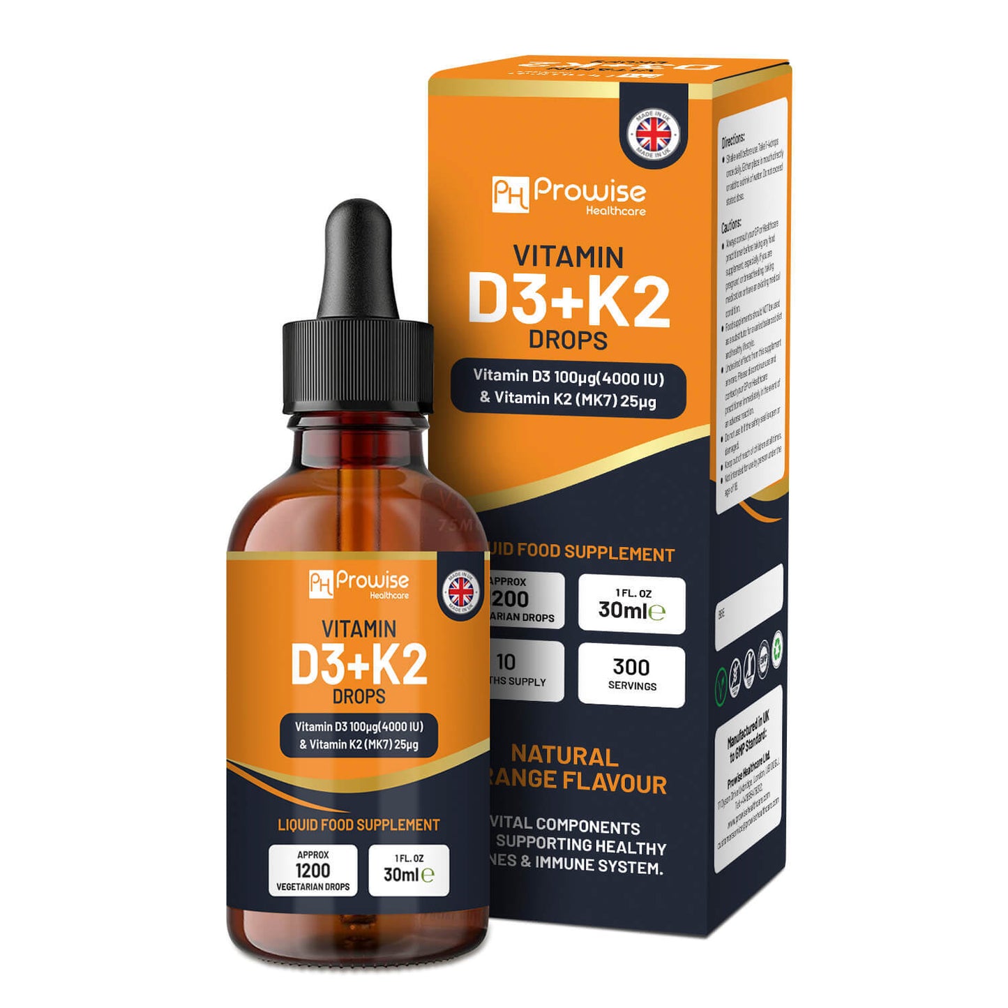 Vitamin D3 4000iu + K2 MK7 25?g Orange Liquid Drops I High Strength 30ml Bottle