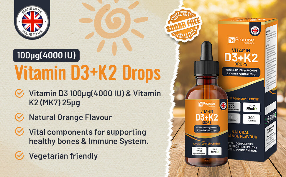 Vitamin D3 4000iu + K2 MK7 25?g Orange Liquid Drops I High Strength 30ml Bottle