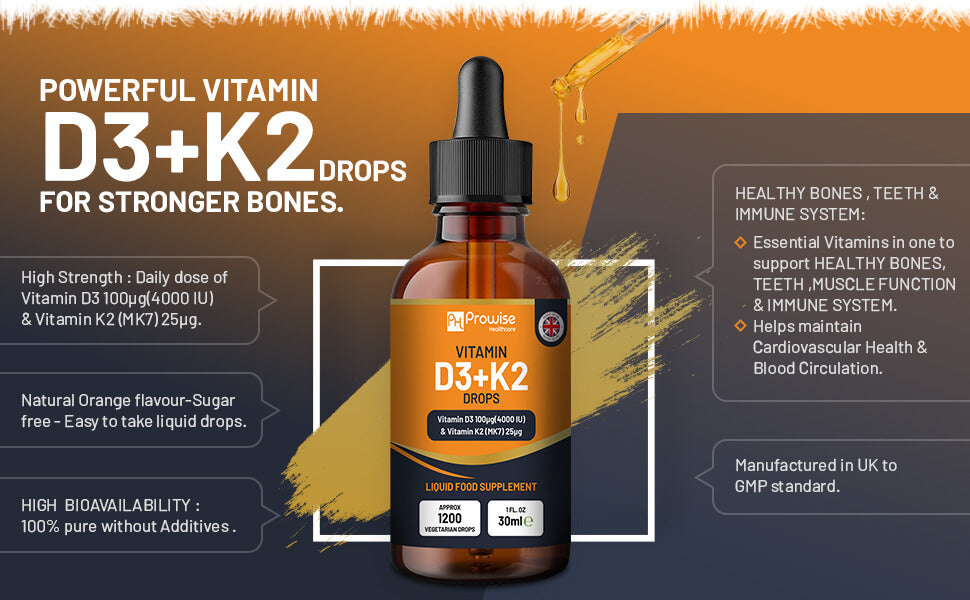 Vitamin D3 4000iu + K2 MK7 25?g Orange Liquid Drops I High Strength 30ml Bottle