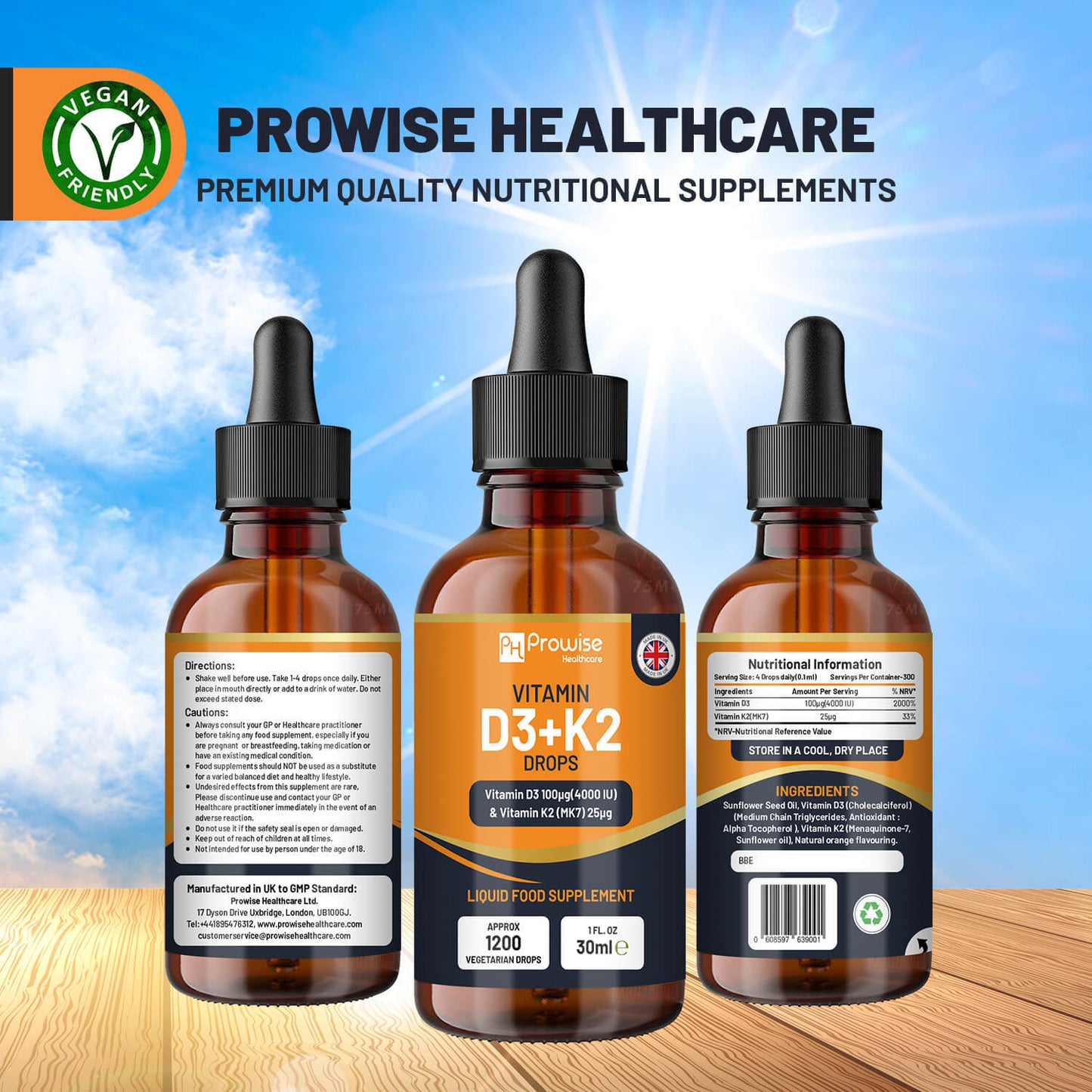 Vitamin D3 4000iu + K2 MK7 25?g Orange Liquid Drops I High Strength 30ml Bottle