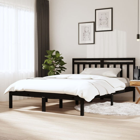 Bed Frame Black Solid Wood Pine 140x190 cm