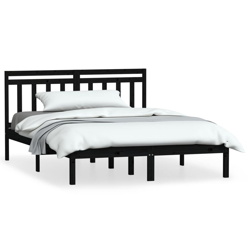 Bed Frame Black Solid Wood Pine 140x190 cm