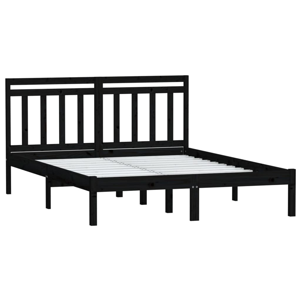 Bed Frame Black Solid Wood Pine 140x190 cm