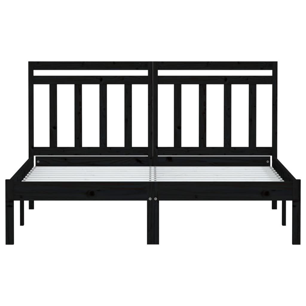 Bed Frame Black Solid Wood Pine 140x190 cm