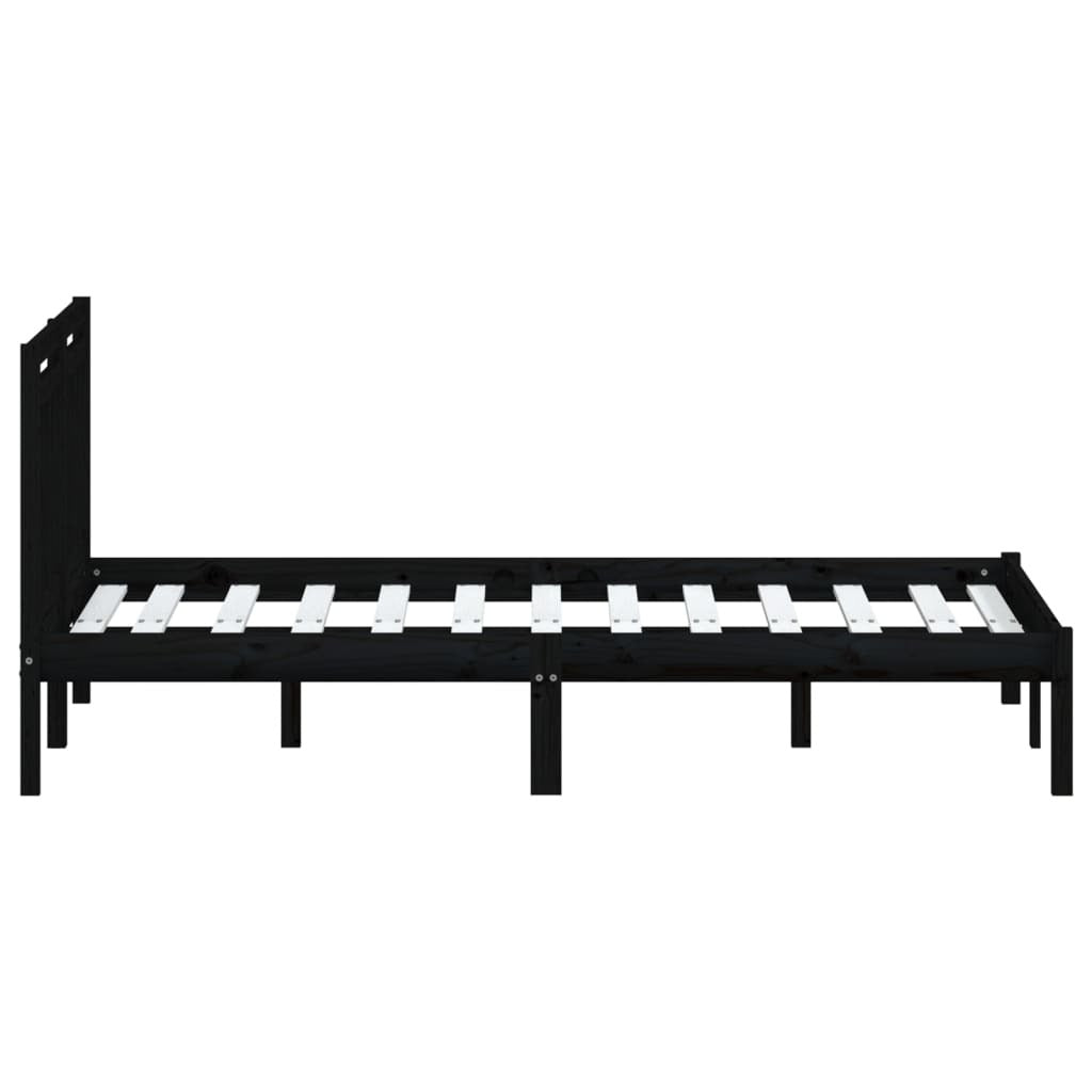 Bed Frame Black Solid Wood Pine 140x190 cm