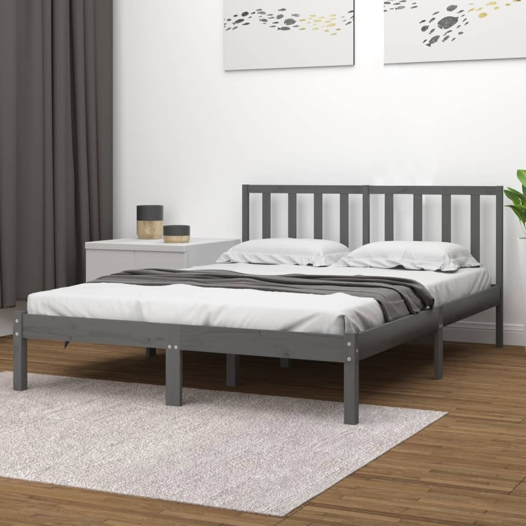 Bed Frame Grey Solid Wood Pine 140x190 cm