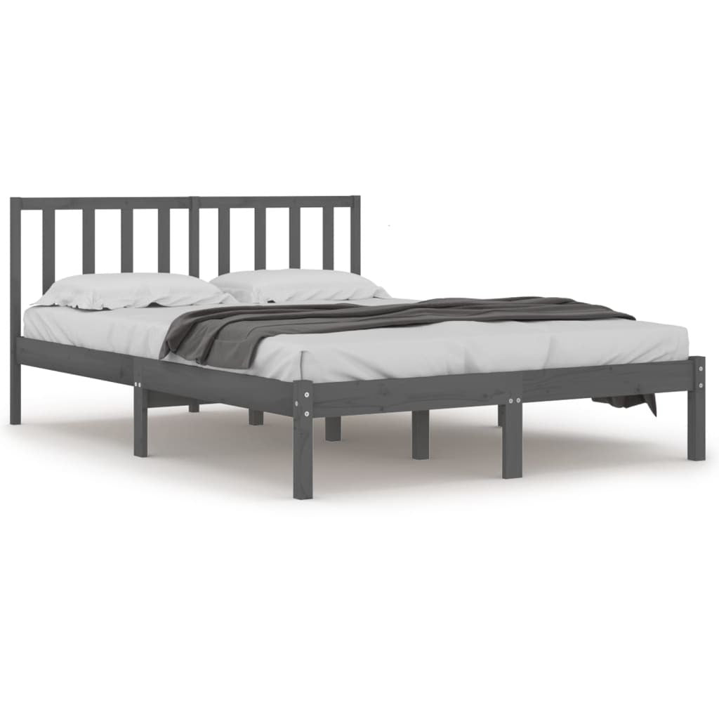 Bed Frame Grey Solid Wood Pine 140x190 cm