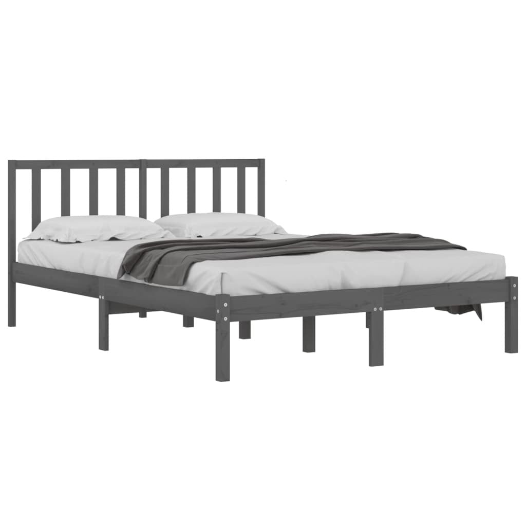 Bed Frame Grey Solid Wood Pine 140x190 cm