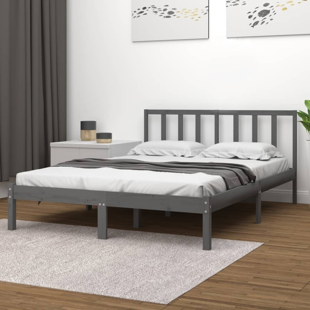 Bed Frame Grey Solid Wood Pine 160x200 cm