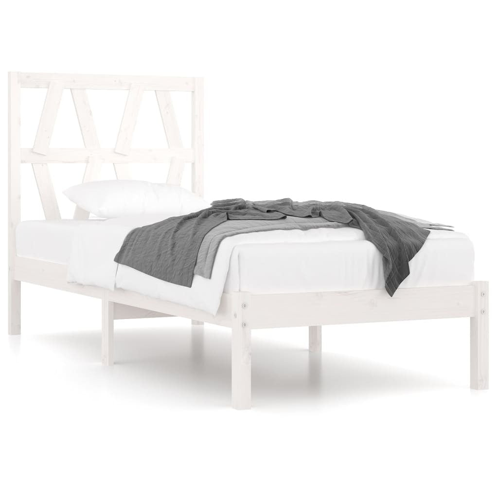 Bed Frame White Solid Wood Pine 90x190 cm Single