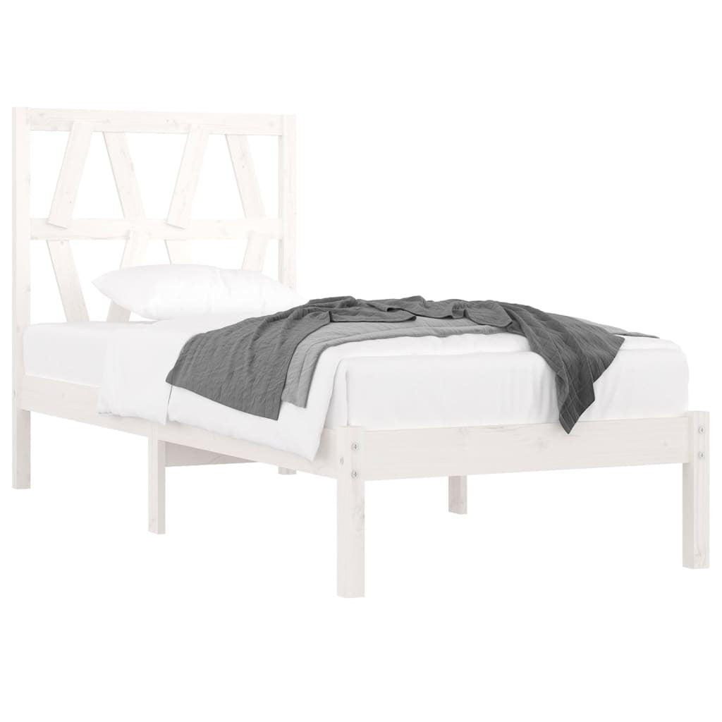 Bed Frame White Solid Wood Pine 90x190 cm Single