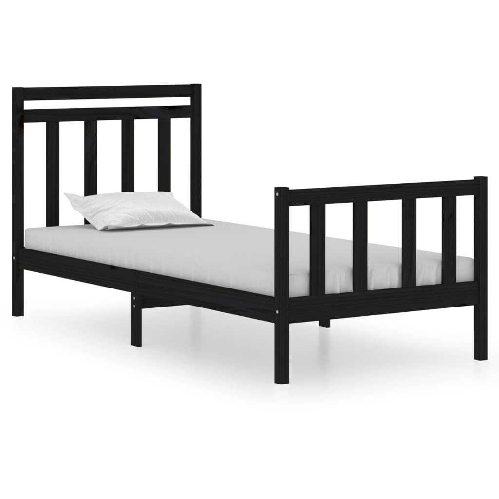 Bed Frame Black Solid Wood 75x190 cm 2FT6 Small Single