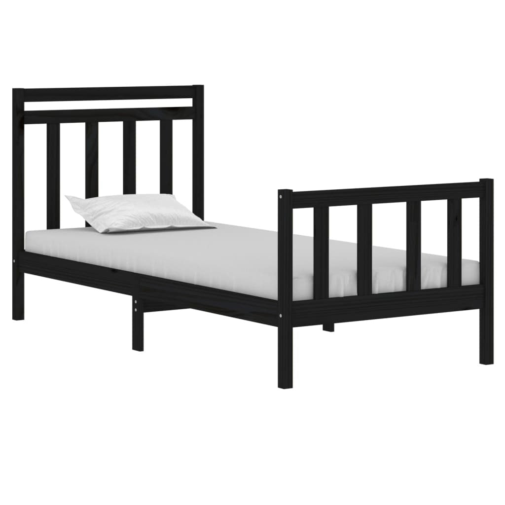 Bed Frame Black Solid Wood 75x190 cm 2FT6 Small Single