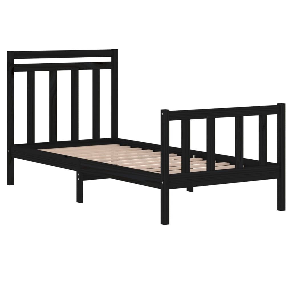 Bed Frame Black Solid Wood 75x190 cm 2FT6 Small Single