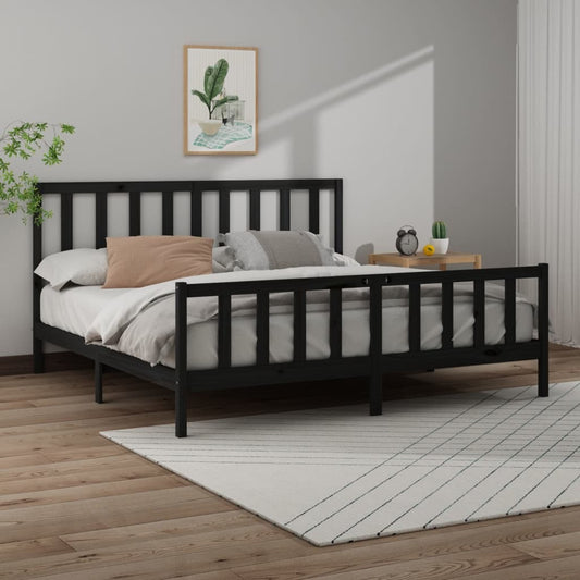 Bed Frame Black Solid Wood Pine 200x200 cm