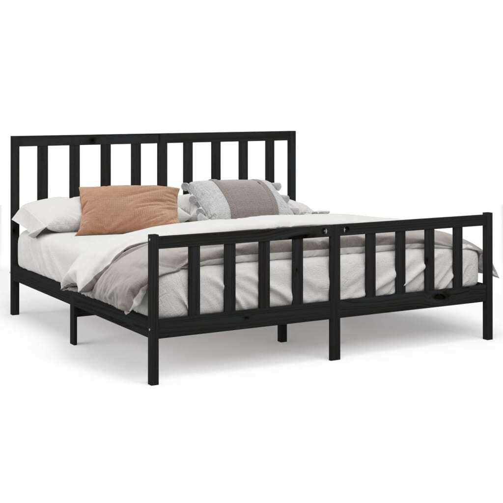 Bed Frame Black Solid Wood Pine 200x200 cm