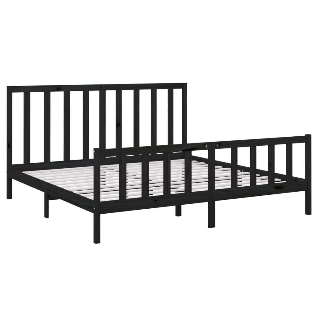 Bed Frame Black Solid Wood Pine 200x200 cm