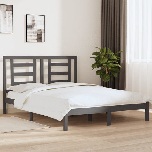 Bed Frame Grey Solid Wood Pine 160x200 cm