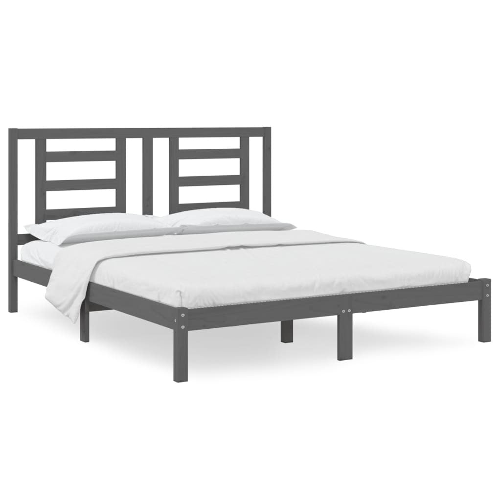 Bed Frame Grey Solid Wood Pine 160x200 cm