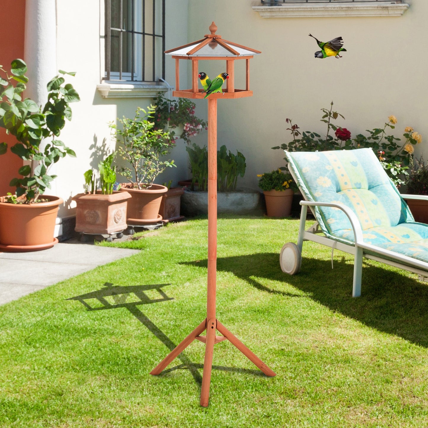 Wooden Bird Table Free Standing Bird Feeder Parrot Stand for Garden, Patio