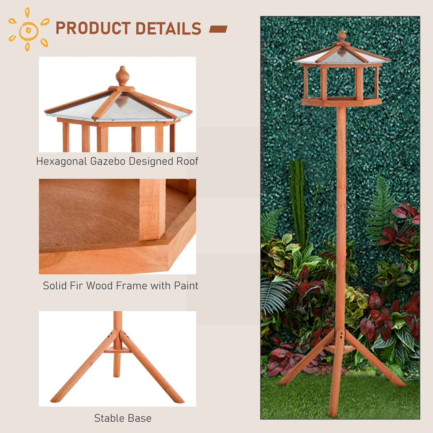 Wooden Bird Table Free Standing Bird Feeder Parrot Stand for Garden, Patio