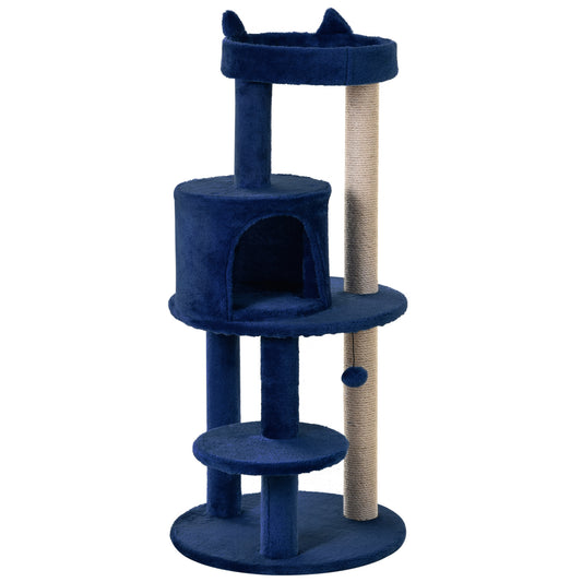 104cm Deluxe Cat Activity Tree w/ Scratching Posts Ear Perch House - Blue